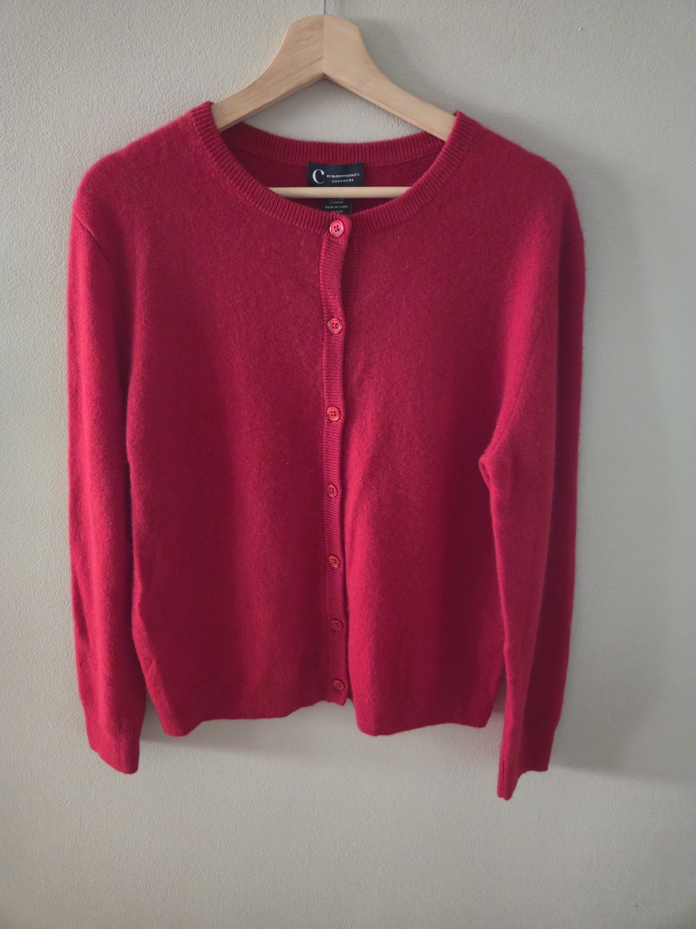 C by Bloomingdale's 100% 2-ply Cashmere Women’s Red Crewneck Cardigan